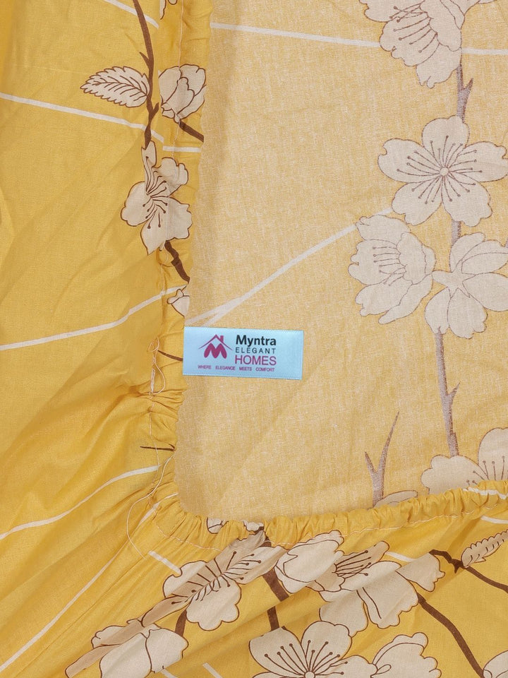 Myntra Elegant Homes Yellow Floral Cotton 400 TC Dilengkapi Cadar King & 2 Sarung Bantal