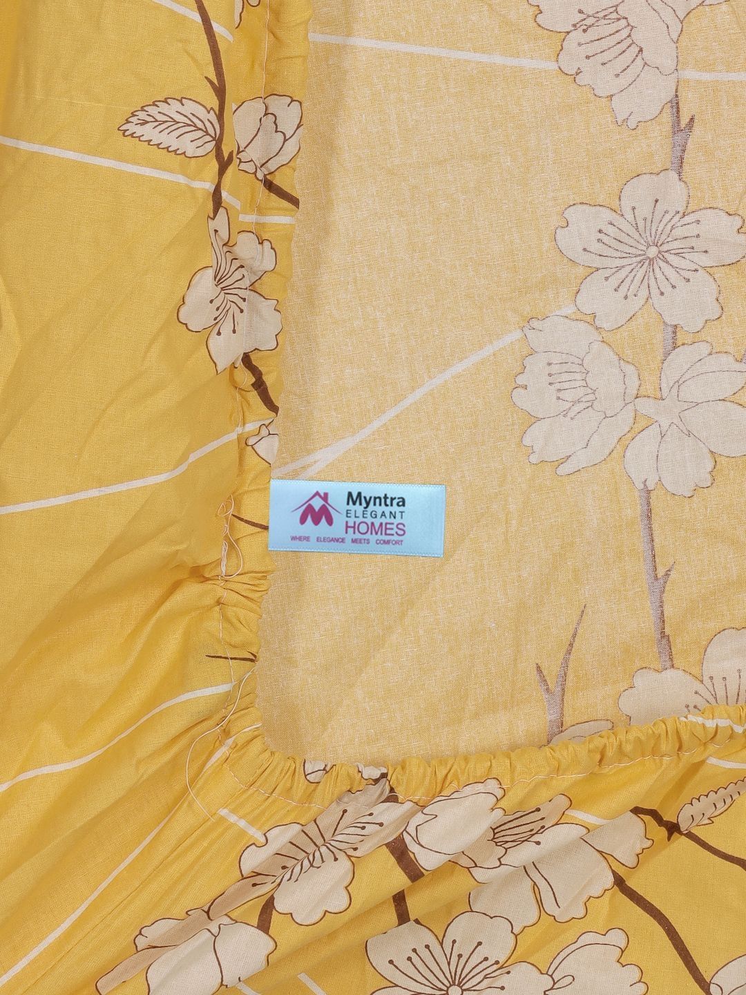 Myntra Elegant Homes Yellow Floral Cotton 400 TC Dilengkapi Cadar King & 2 Sarung Bantal