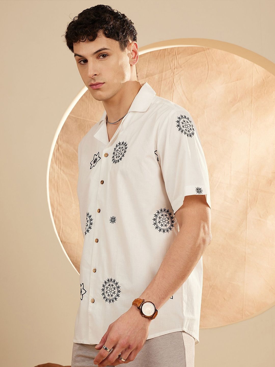 DENNISON Men Embroidered Oversized Casual Shirt