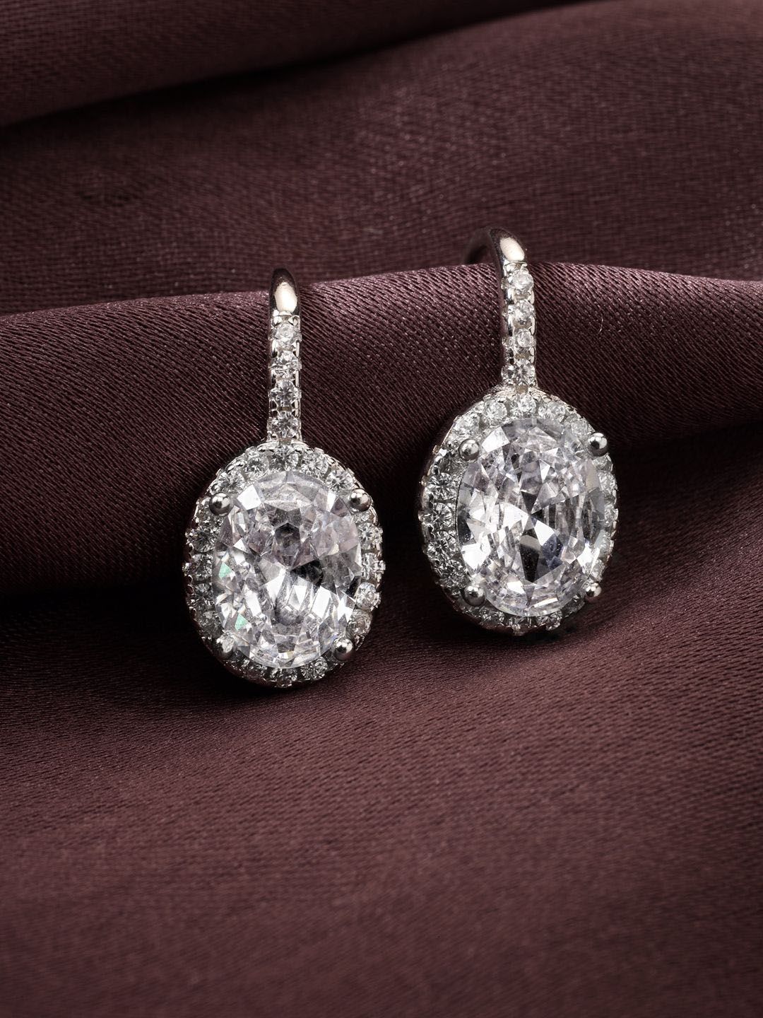 PANASH 925 Sterling Silver Bersalut Rhodium Anting-anting Bertampal CZ Solitaire