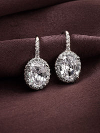 PANASH 925 Sterling Silver Bersalut Rhodium Anting-anting Bertampal CZ Solitaire