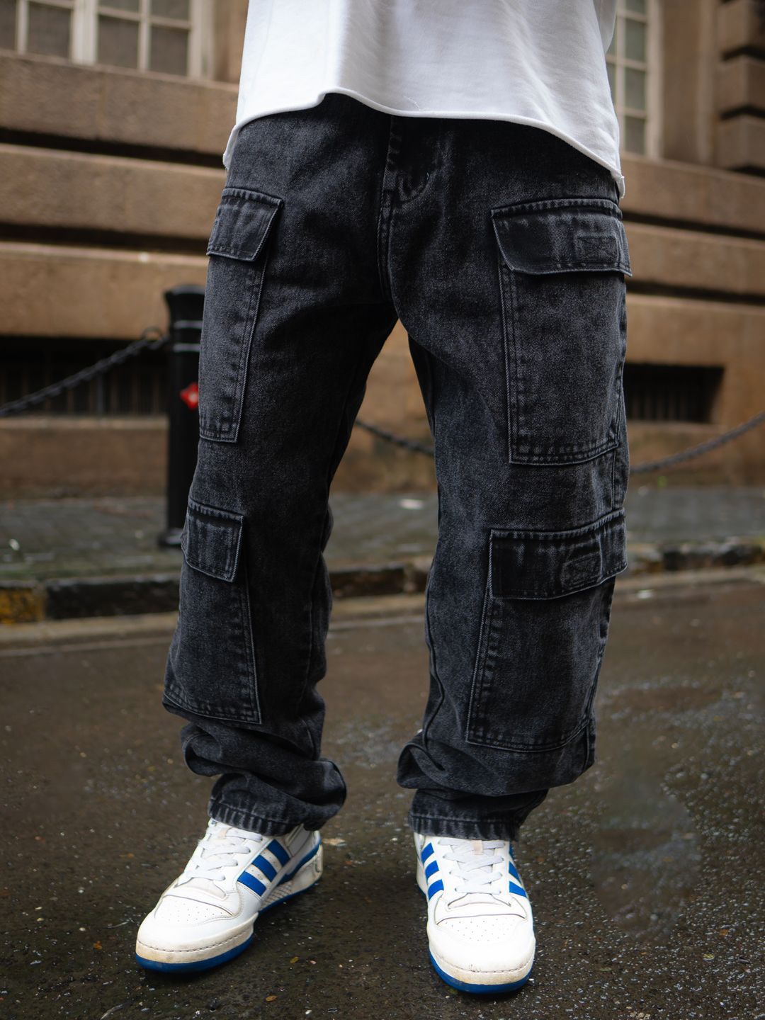 Powerlook Men Loose Baggy Fit Pure Cotton Denim Cargos