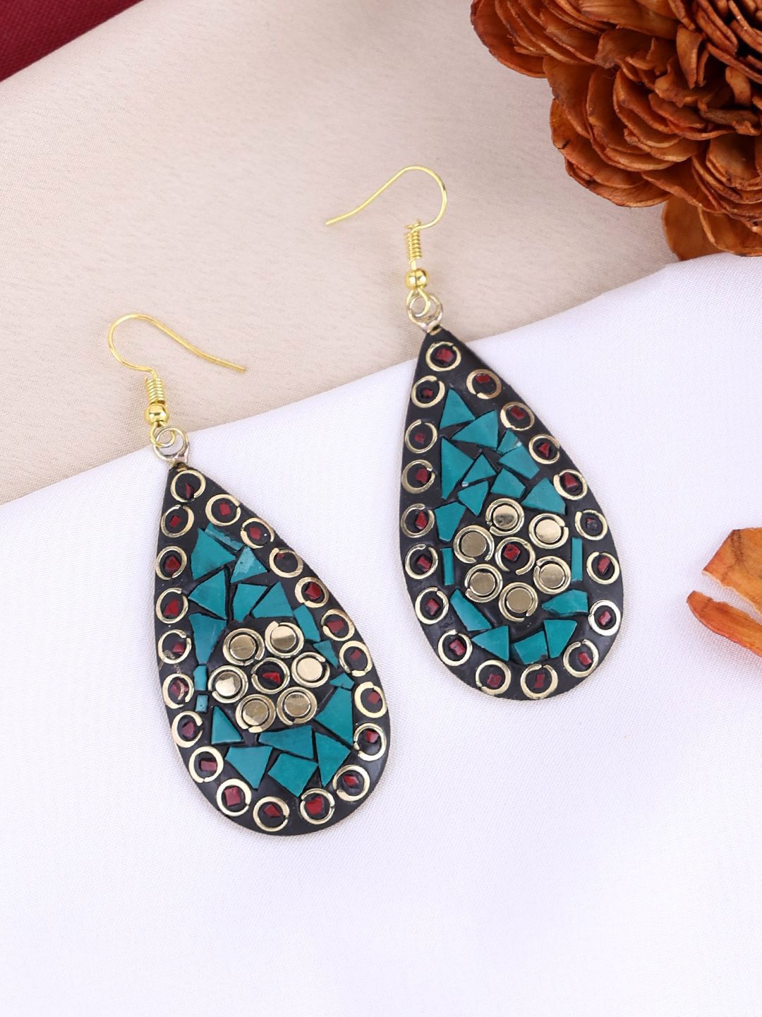 Anouk Gold Plated Cubic Zirconia Studded Teardrop Shaped Drop Earrings