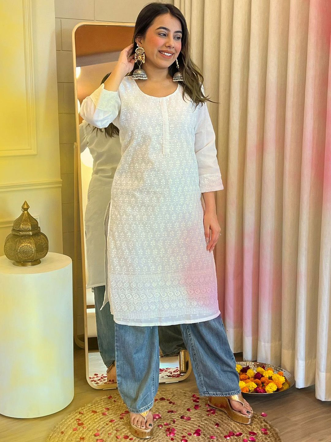 Indo Era Floral Embroidered Straight Kurta