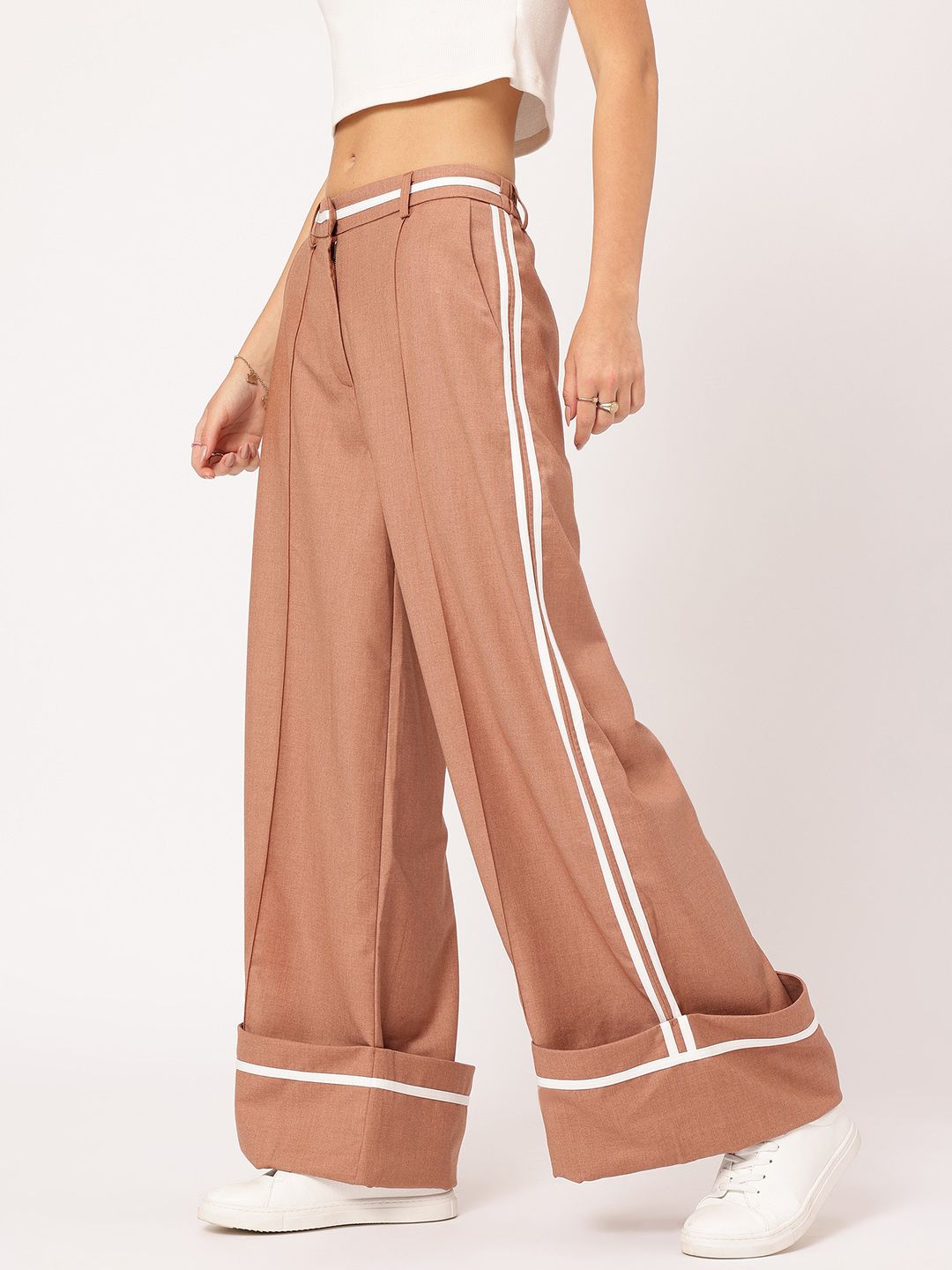 DressBerry Women Versatile Staple Wide-Leg Trousers with Side-Stripes