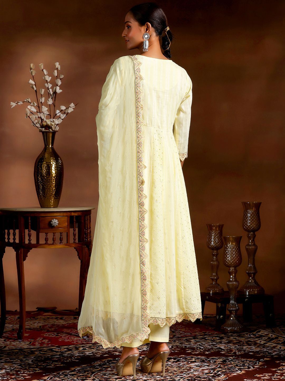 Libas Ethnic Motif Embroidered Sequinned Pure Cotton Anarkali Kurta With Trouser & Dupatta
