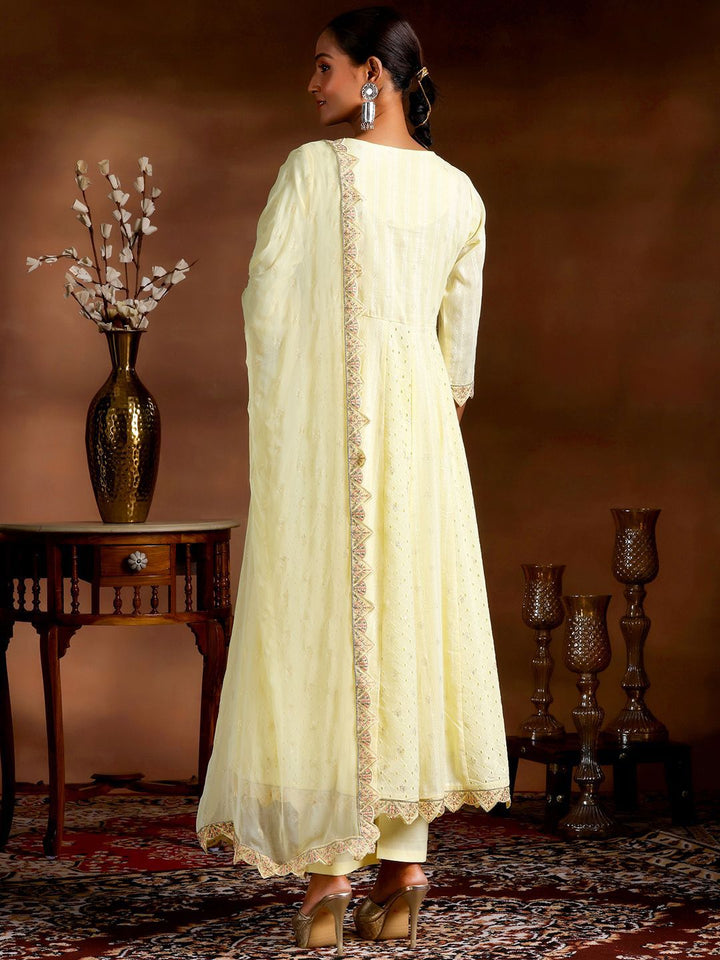 Libas Ethnic Motif Embroidered Sequinned Pure Cotton Anarkali Kurta With Trouser & Dupatta