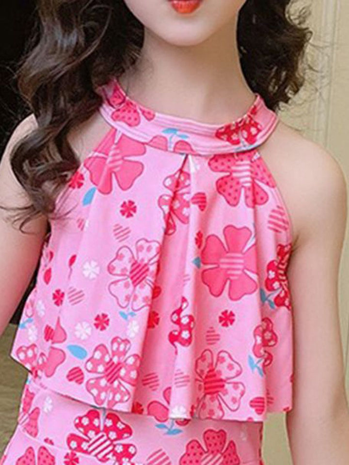 YK Girls Floral Printed Swim Dress