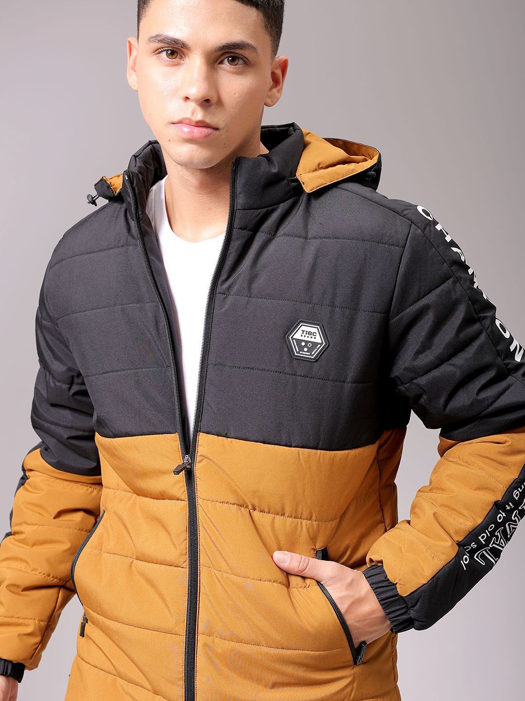 The Indian Garage Co Men Hooded Colourblocked Casual Puffer Jacket