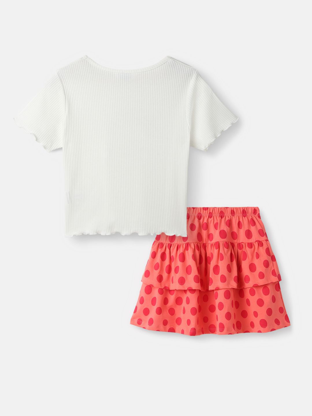 Nauti Nati Girls Minnie Mouse Printed Pure Cotton Top With Skirt