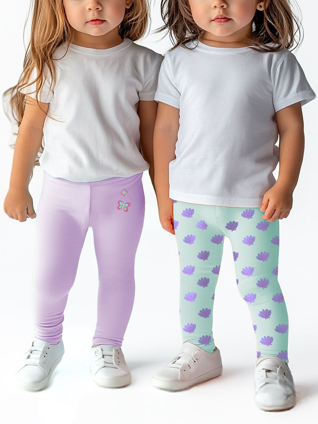 Nauti Nati Infant Girls Pack of 2 Printed Mid-Rise Ankle-Length Leggings