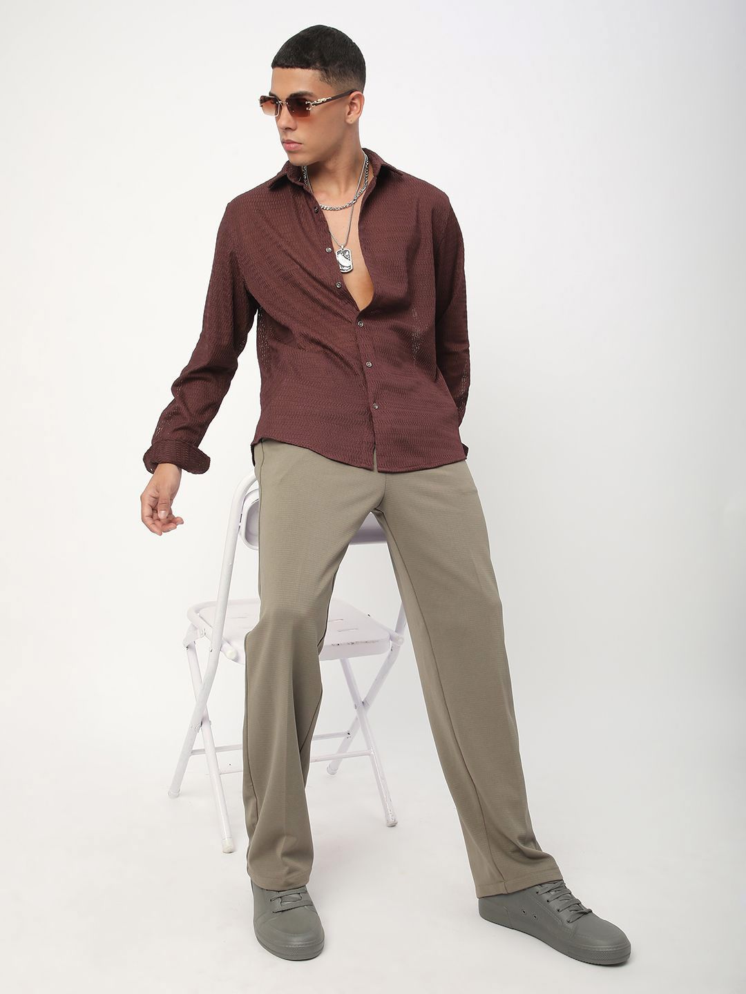 VASTRADO Men Classic Spread Collar Textured Slim Fit Casual Shirt