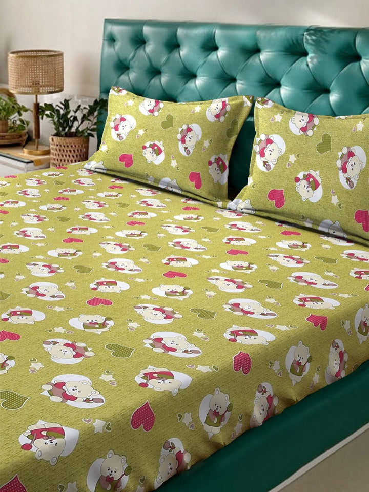 Myntra Elegant Homes Green Printed Cotton 400 TC Fitted King Bedsheet Set-2.5mX2.25m