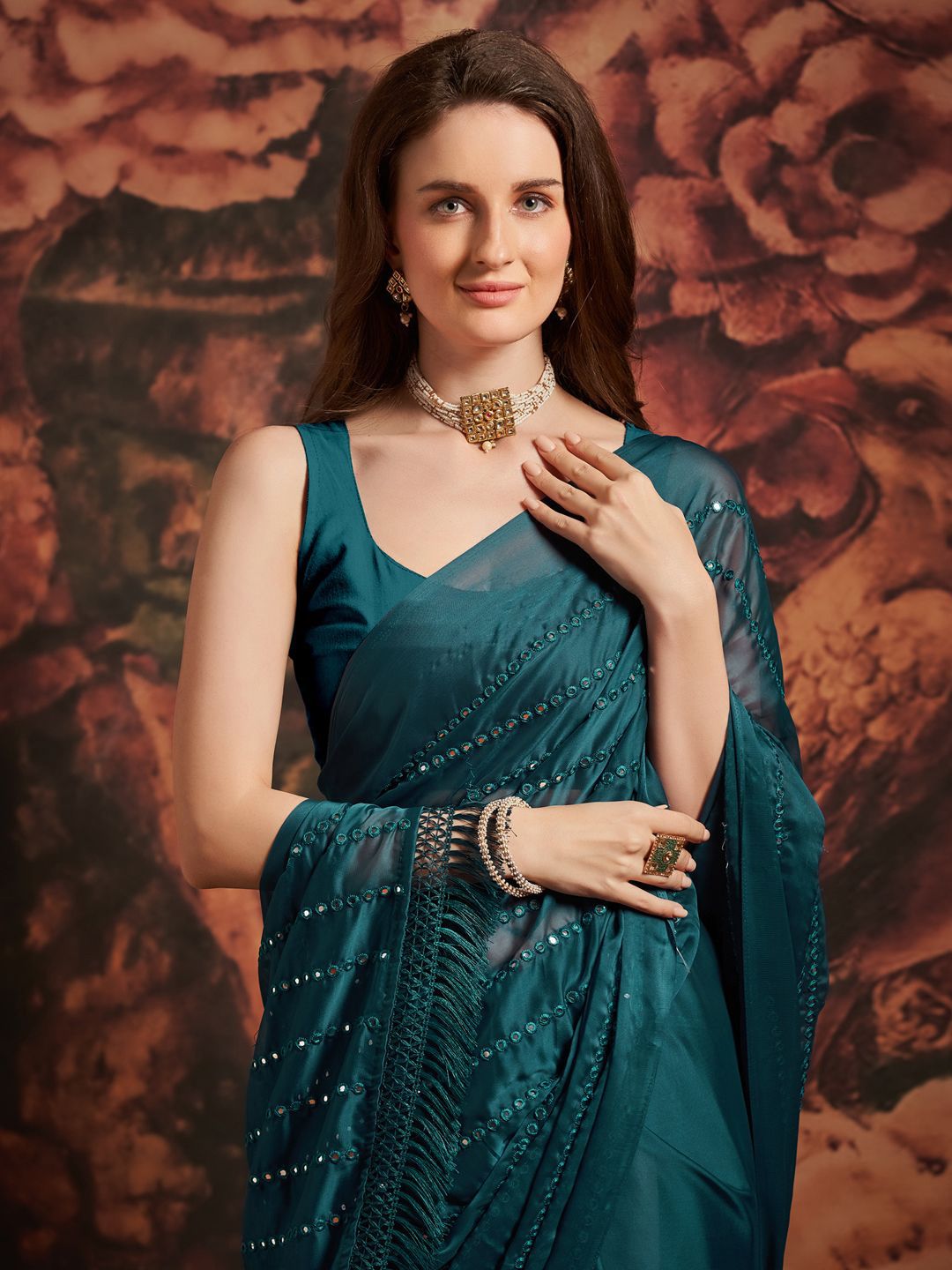 KALINI Embellished Mirror Work Saree