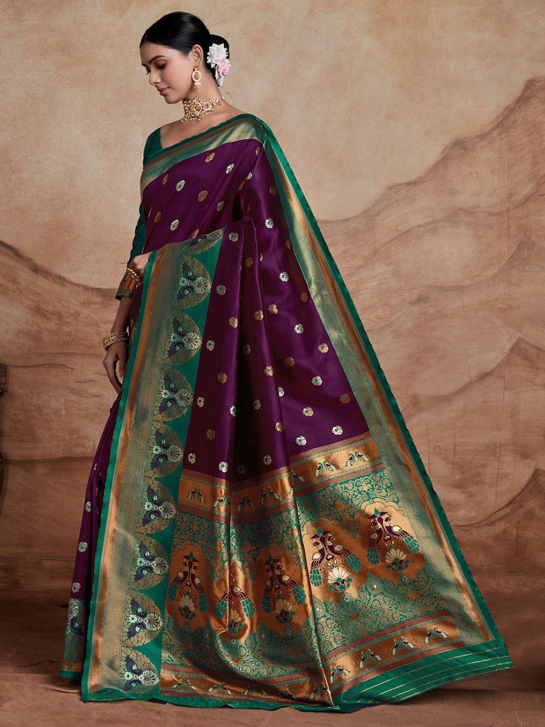 KALINI Woven Design Zari Silk Blend Paithani Saree With Blouse Piece