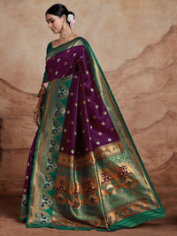 KALINI Woven Design Zari Silk Blend Paithani Saree With Blouse Piece