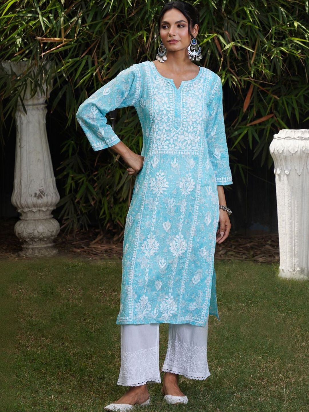 Rumah Chikankari Wanita Sulam Chikankari Cetakan Indie Kurta