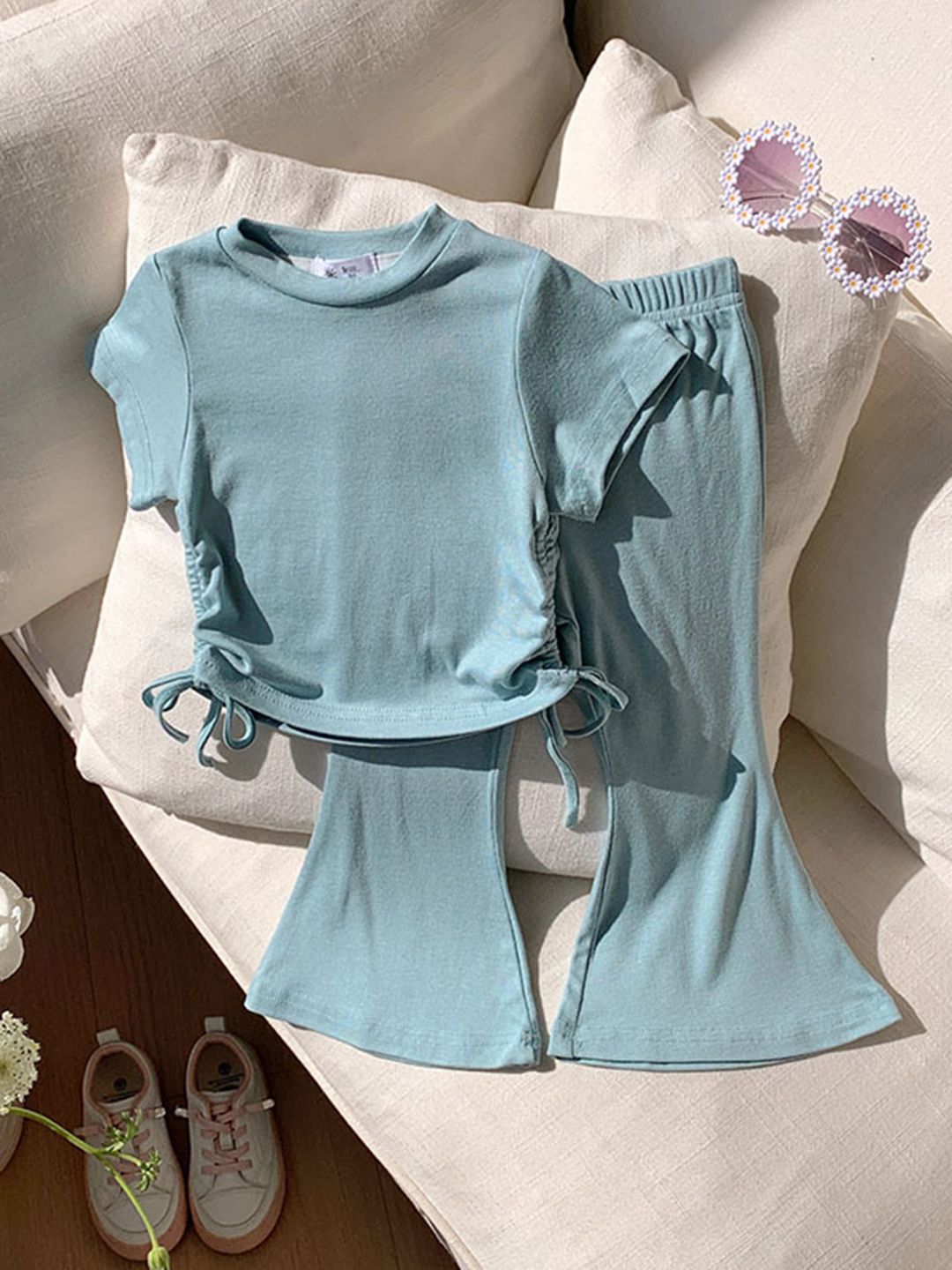 YK Girls Printed Top With Trouser Clothing Set