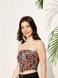 Berrylush Women Strapless Floral Print Cotton Crop Tube Top