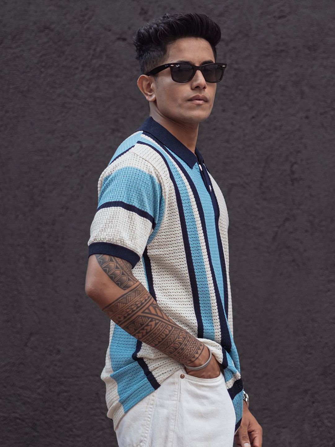Powerlook Men Striped Polo Collar T-shirt