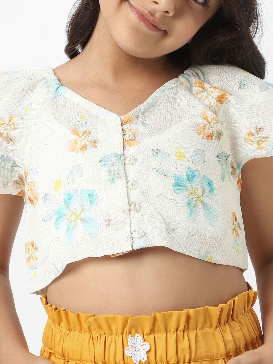 Nauti Nati Girls Floral Printed V-Neck Top With Shorts