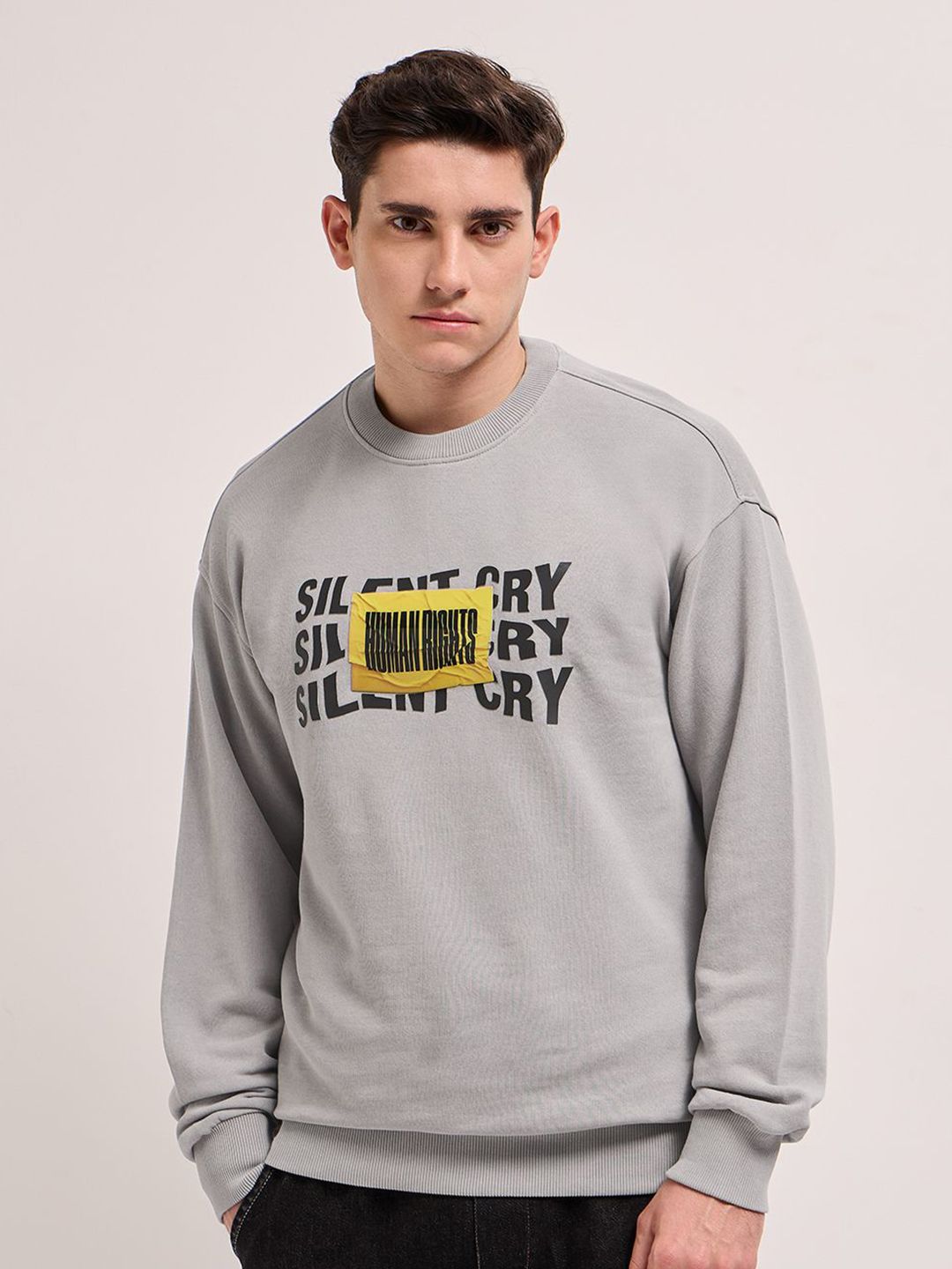 THE BEAR HOUSE Men Typography Printed Round Neck Cotton Pullover Sweatshirt