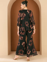 Antheaa Floral Printed Embellished V-Neck Top With Palazzos Co-Ords