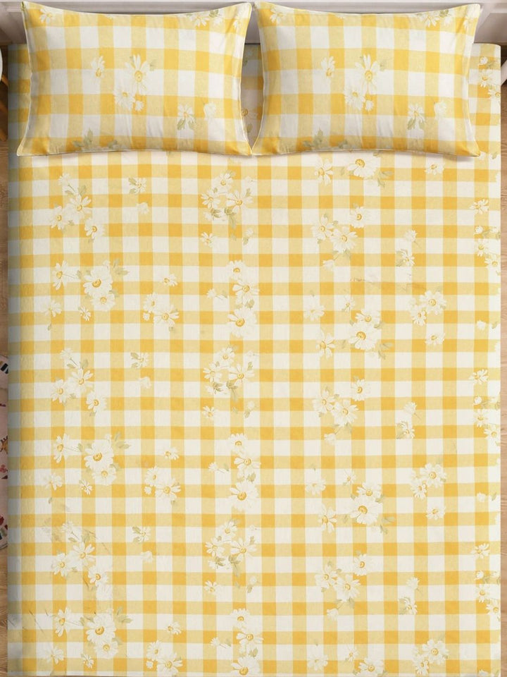 Myntra Elegant Homes Yellow Floral 300 TC King Double Bedsheet dengan 2 Sarung Bantal