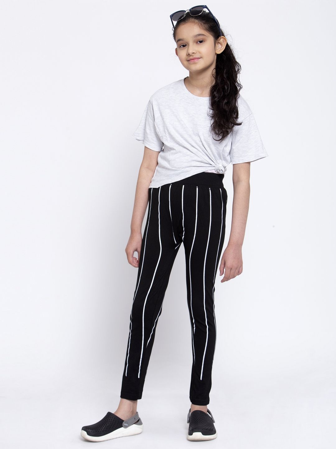 KLOTTHE Girls Striped Slim Fit Ankle Length Joggers Trousers