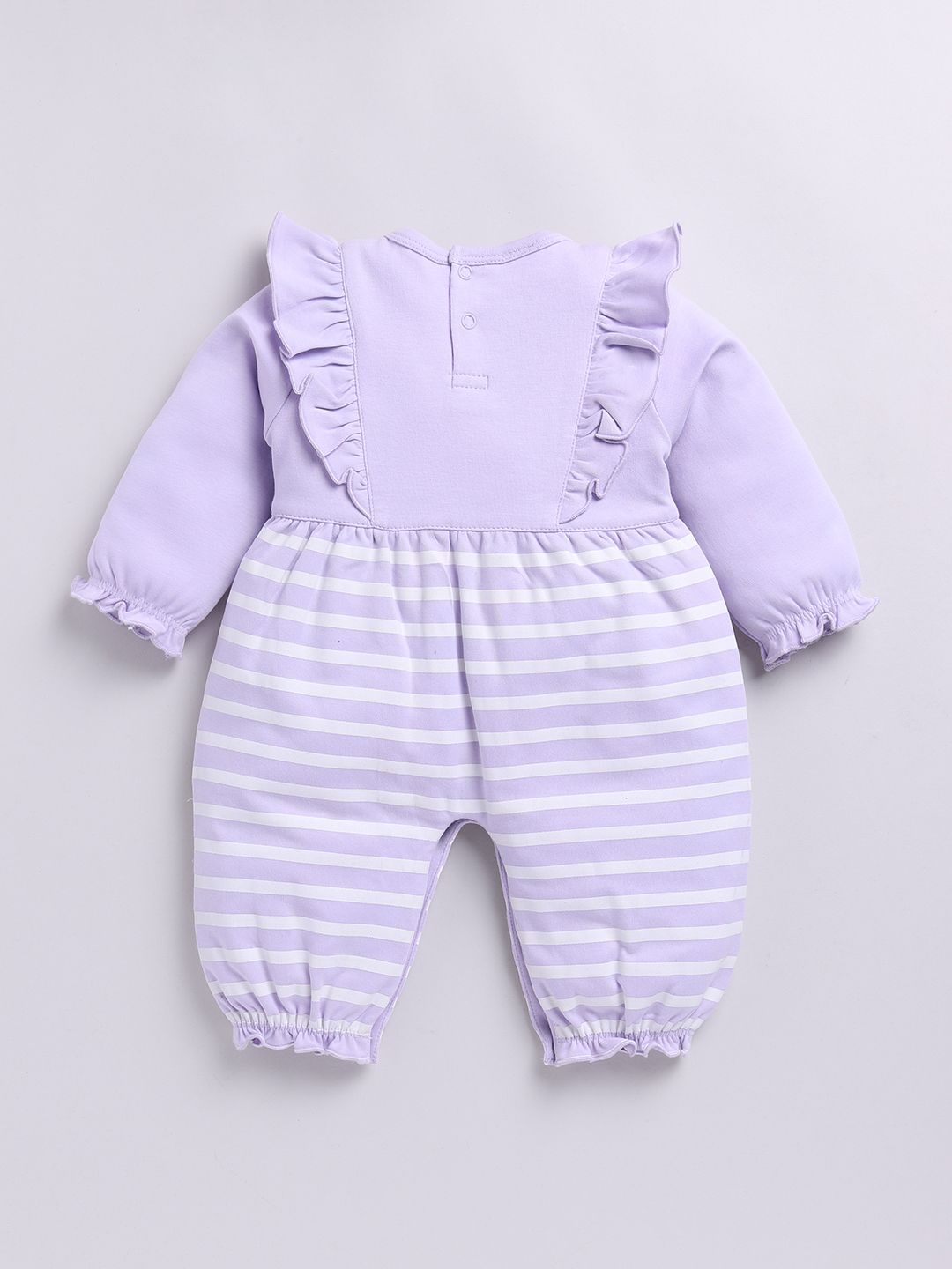 Moms Love Infant Girls Striped Pure Cotton Rompers With Ruffle Detail