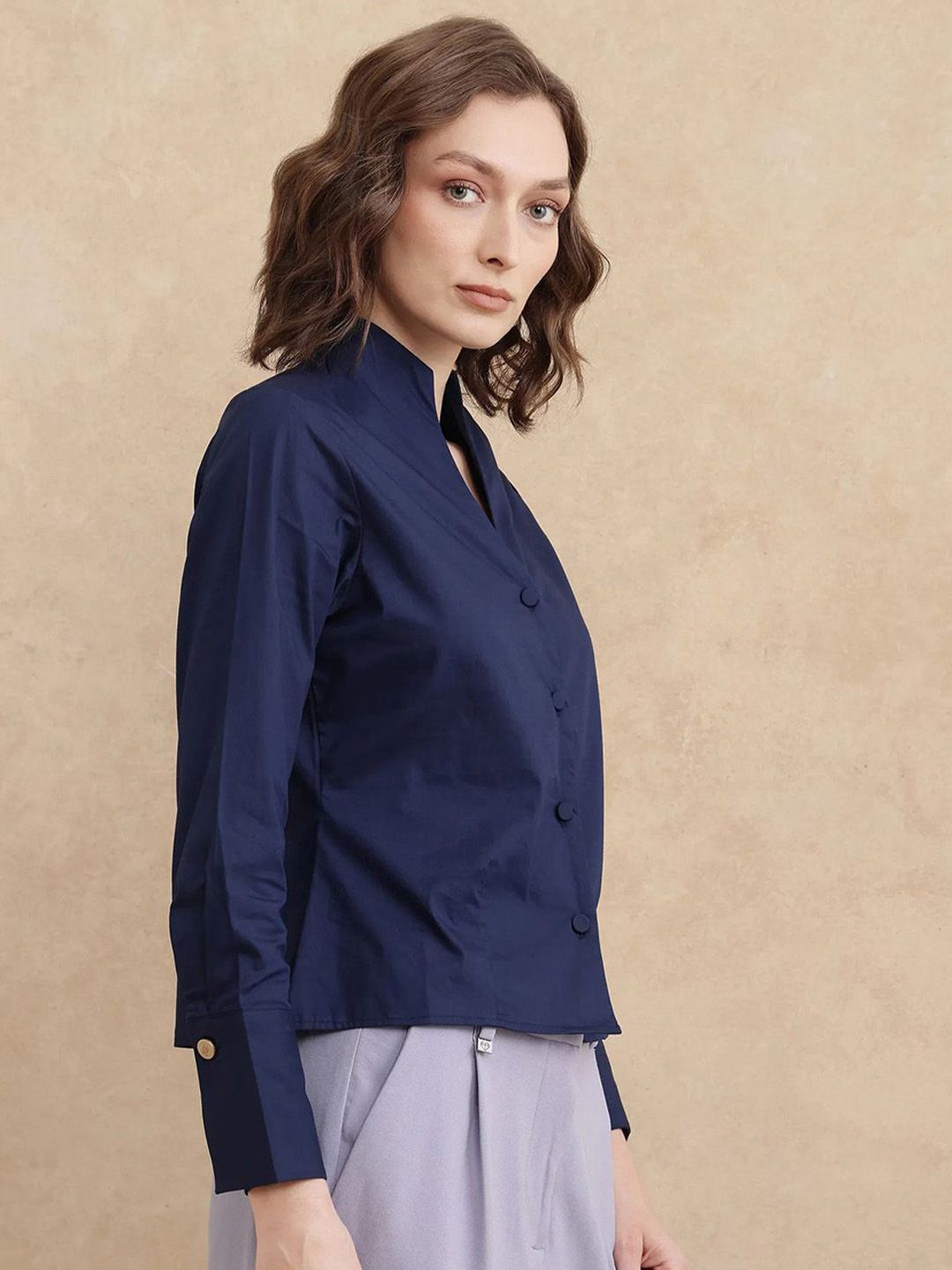 RAREISM Women Cotton Shirt Style Crop Top