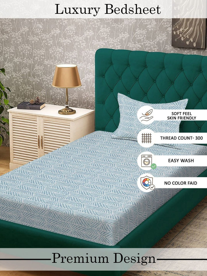 Myntra Elegant Homes Green Floral 300 TC Cadar Katil Bujang dengan 1 Sarung Bantal