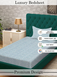 Myntra Elegant Homes Green Floral 300 TC Cadar Katil Bujang dengan 1 Sarung Bantal