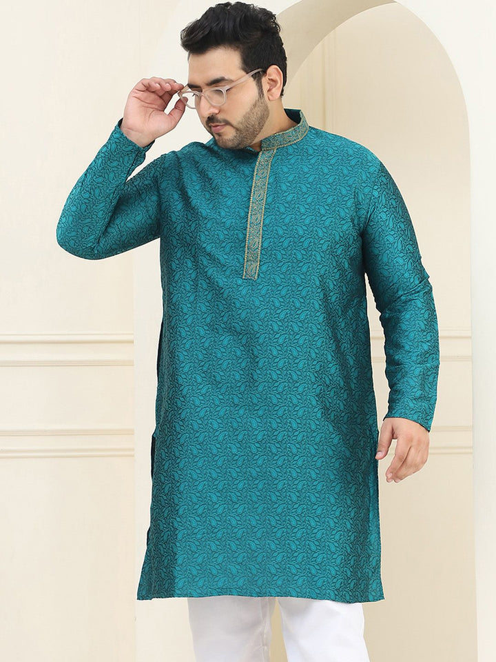 SOJANYA PLUS Size Ethnic Motifs Woven Design Band Collar Straight Kurta