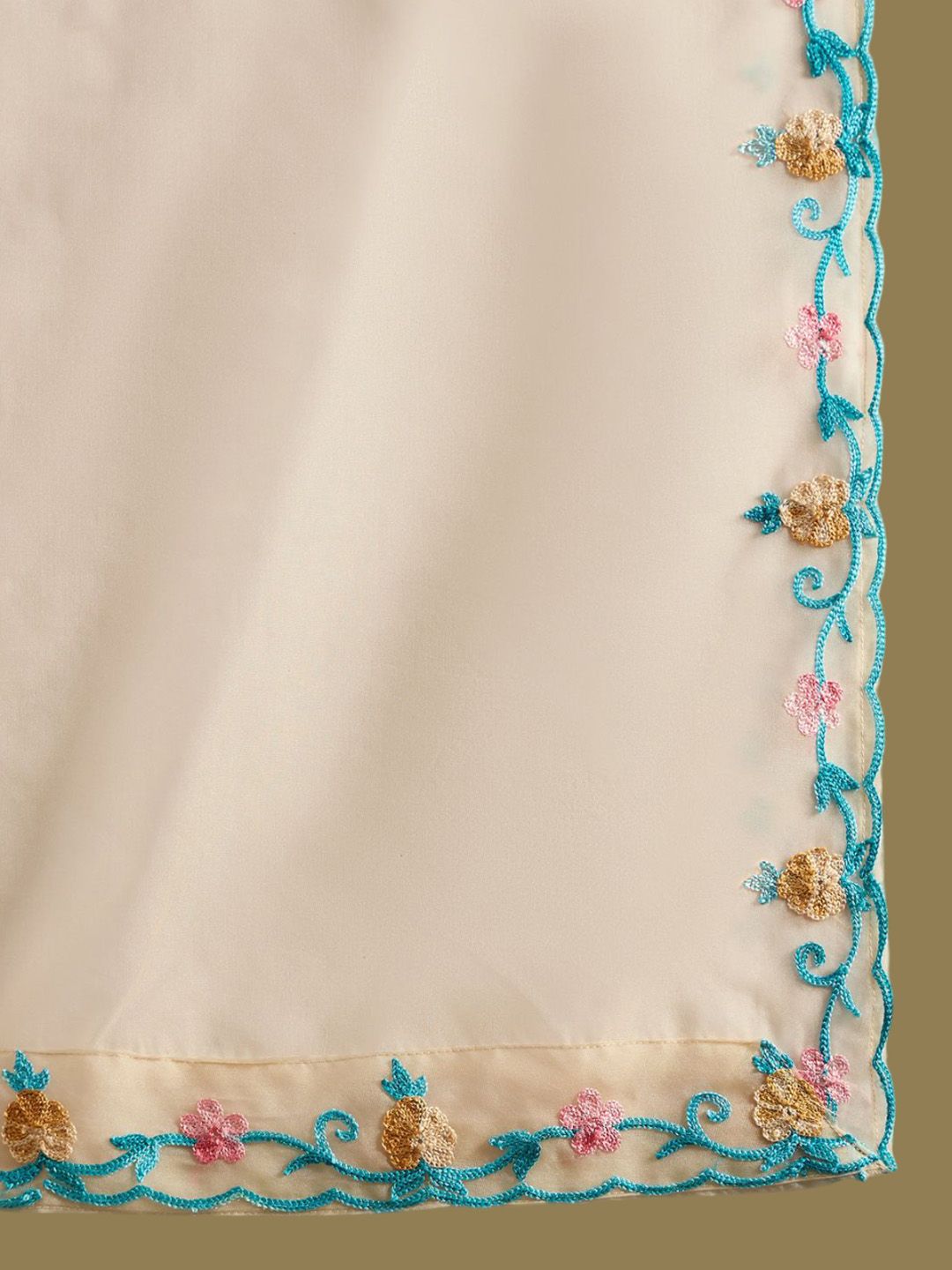 Indo Era Floral Embroidered Thread Work Kurta With Trousers & Dupatta