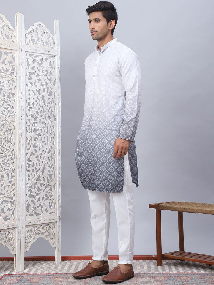 Jompers Ombre Printed Mandarin Collar Sequinned Straight Kurta With Pyjamas