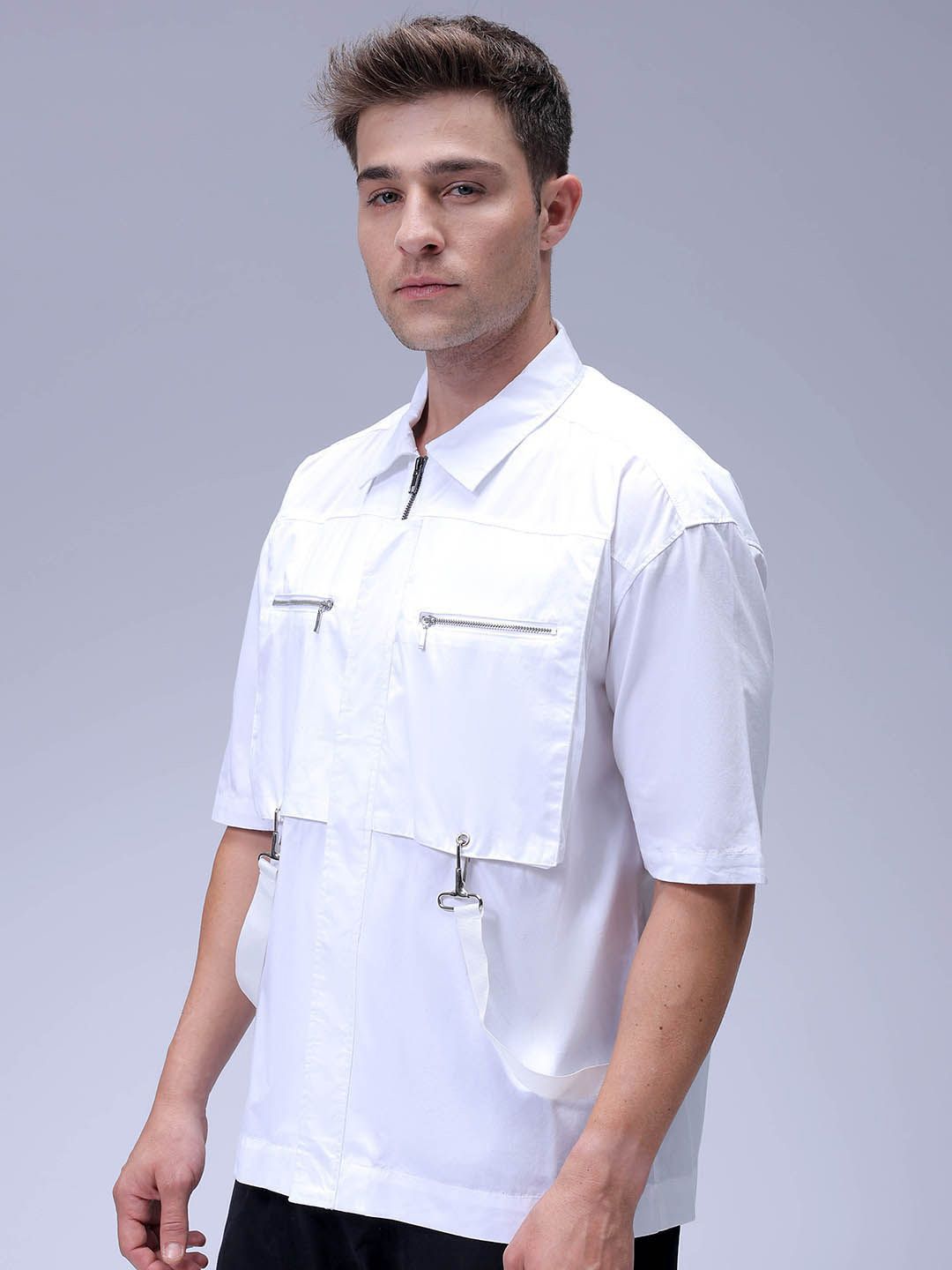 The Indian Garage Co Men Boxy Fit Spread Collar Solid Cotton Casual Shirt