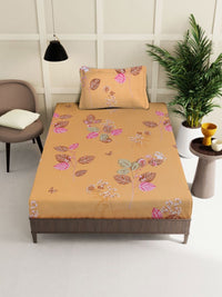 Myntra Elegant Homes Gamathi Orange Floral Pure Cotton 400 TC Single Cadar Superfine dengan Sarung Bantal-89 x 59 inci