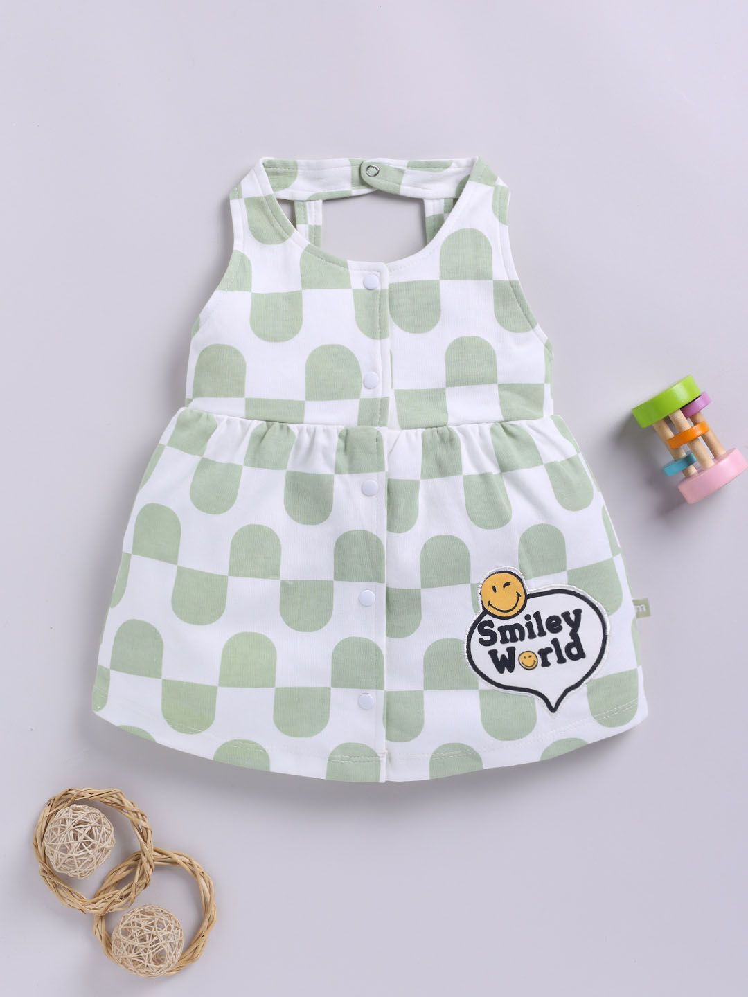 Moms Love Infant Girls Pure Cotton Printed Fit & Flare Dress with Applique Detail