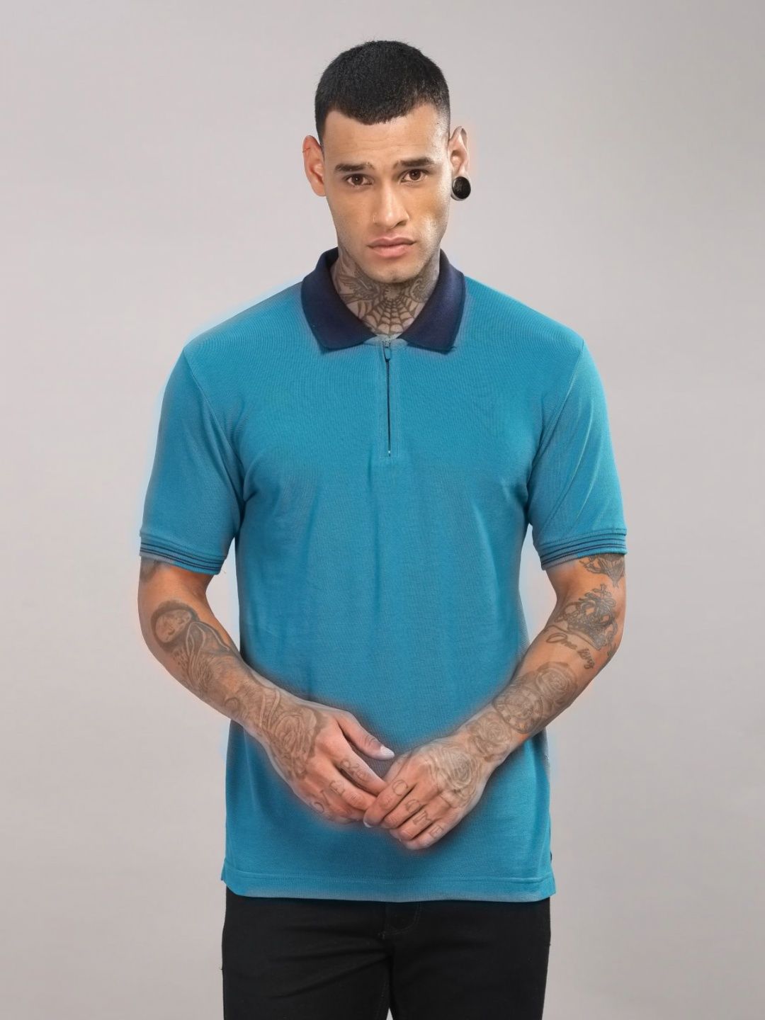 ADRO Men Solid Polo Collar Cotton T-shirt