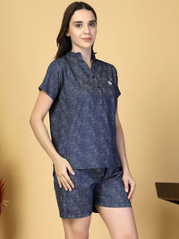 KLOTTHE Women Printed Pure Cotton T-shirt and Shorts Night suit