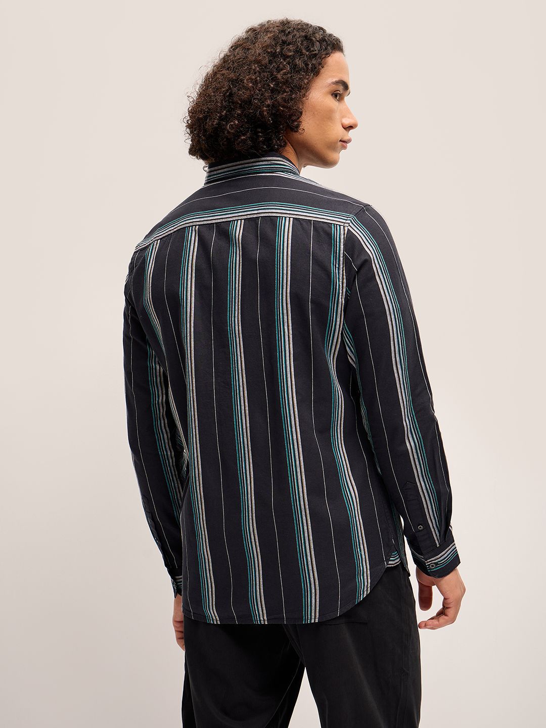 THE BEAR HOUSE Slim Fit Striped Pure Cotton Casual Shirt