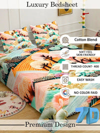 Cadar Katil Superfine Berbilang Bunga Bercetak 7D 400 TC Double King Dengan 2 Sarung Bantal