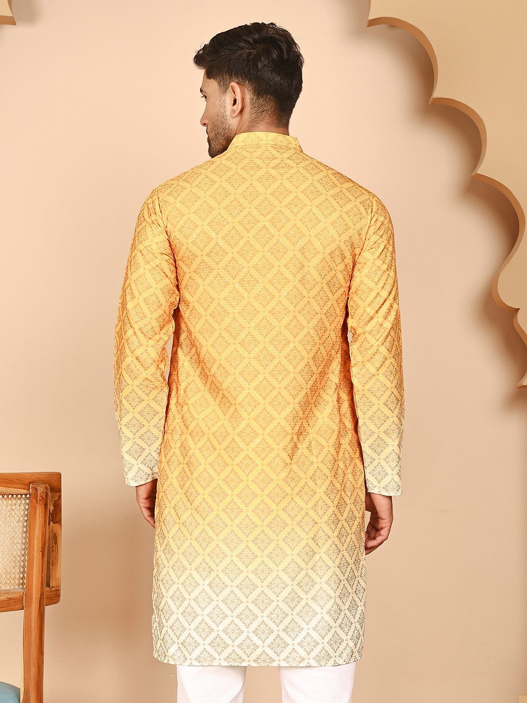 Jompers Floral Printed Chikankari Mandarin Collar Kurta