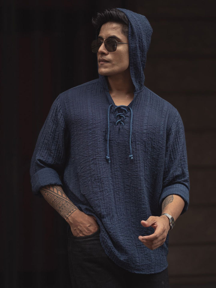 Powerlook Men Self Design Hood Relaxed Fit T-shirt