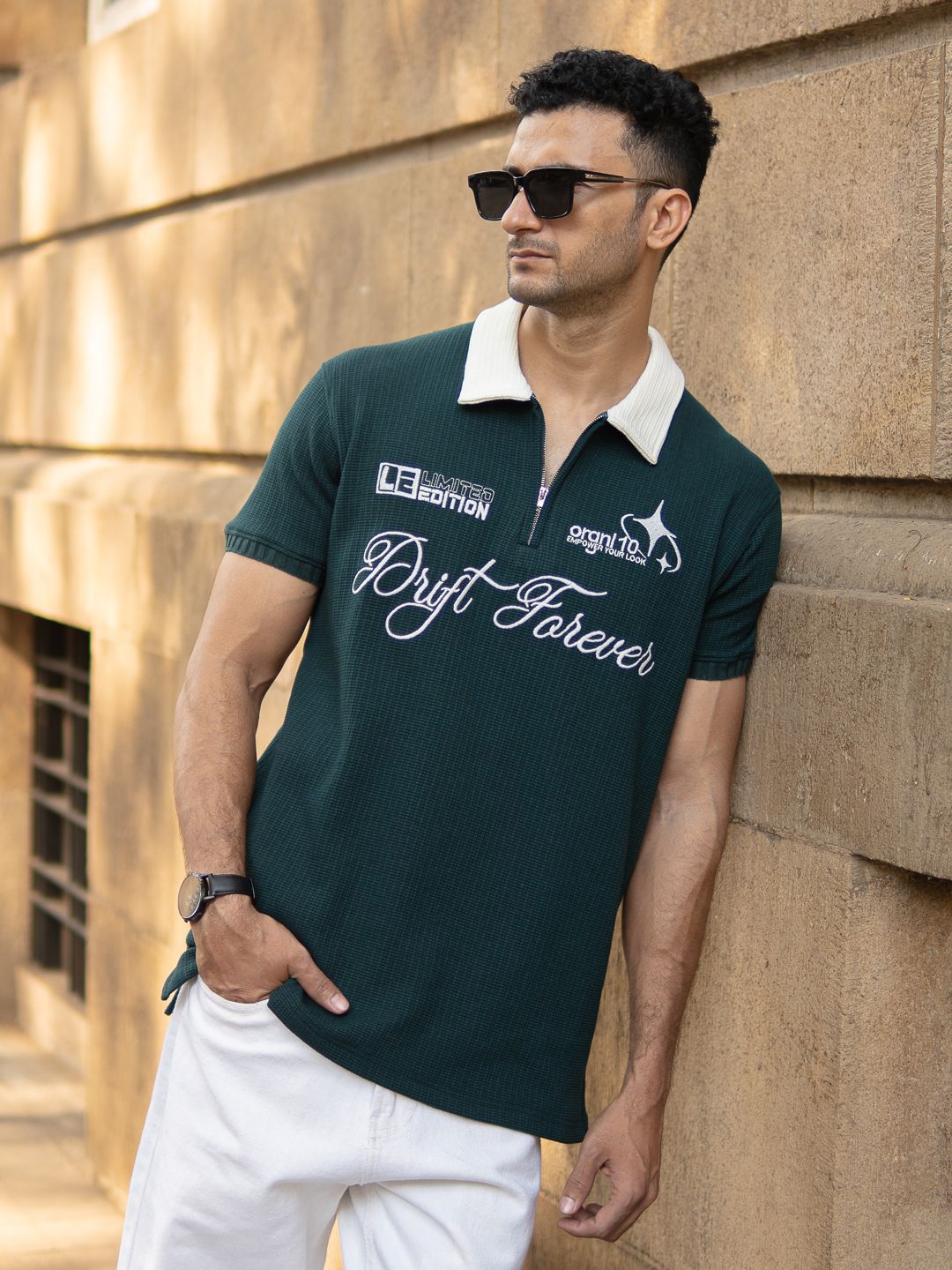 Powerlook Typography Embroidered Polo Collar Cotton T-shirt