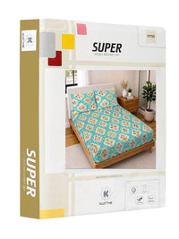 KLOTTHE Turquoise Blue Floral Fitted 300 TC King Bedsheet with 2 Pillow Covers