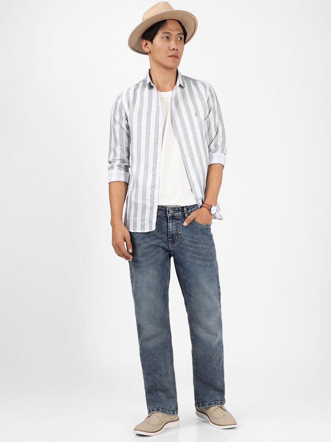 Urbano Fashion Men Bootcut Low Distress Light Fade Stretchable Jeans