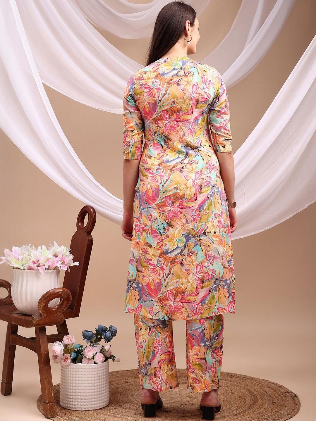 KALINI Women Pink Viscose Rayon Kurta Sets