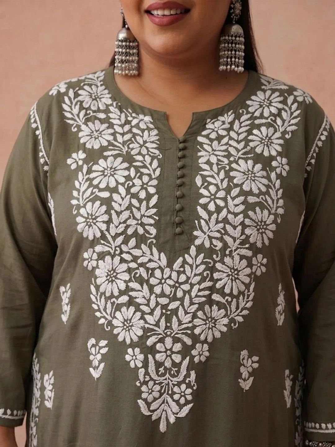 Rumah Wanita Chikankari Kurta Chikankari Sulaman Bunga